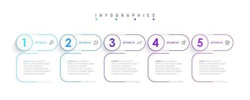 plantilla de diseño de etiquetas infográficas vectoriales con iconos y 5 opciones o pasos. se puede utilizar para diagramas de proceso, presentaciones, diseño de flujo de trabajo, banner, diagrama de flujo, gráfico de información. vector