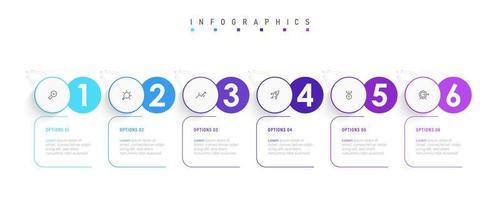 plantilla de diseño de etiquetas infográficas vectoriales con iconos y 6 opciones o pasos. se puede utilizar para diagramas de proceso, presentaciones, diseño de flujo de trabajo, banner, diagrama de flujo, gráfico de información. vector