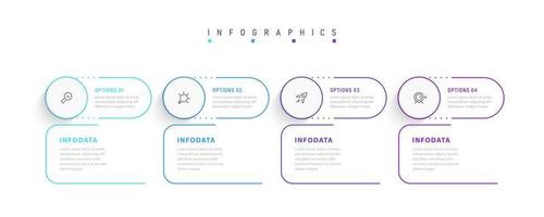 plantilla de diseño de etiquetas infográficas vectoriales con iconos y 4 opciones o pasos. se puede utilizar para diagramas de proceso, presentaciones, diseño de flujo de trabajo, banner, diagrama de flujo, gráfico de información. vector