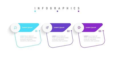 plantilla de diseño de etiquetas infográficas vectoriales con iconos y 3 opciones o pasos. se puede utilizar para diagramas de proceso, presentaciones, diseño de flujo de trabajo, banner, diagrama de flujo, gráfico de información. vector