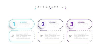 plantilla de diseño de etiquetas infográficas vectoriales con iconos y 3 opciones o pasos. se puede utilizar para diagramas de proceso, presentaciones, diseño de flujo de trabajo, banner, diagrama de flujo, gráfico de información. vector