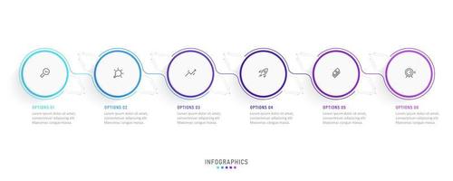 plantilla de diseño de etiquetas infográficas vectoriales con iconos y 6 opciones o pasos. se puede utilizar para diagramas de proceso, presentaciones, diseño de flujo de trabajo, banner, diagrama de flujo, gráfico de información. vector