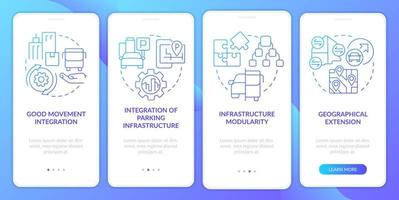 MaaS requirements blue gradient onboarding mobile app screen. Service providing walkthrough 4 steps graphic instructions with linear concepts. UI, UX, GUI template. vector