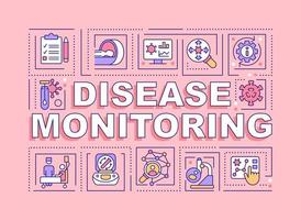 Disease monitoring word concepts pink banner. Infection surveillance. Infographics with editable icons on color background. Isolated typography. Vector illustration with text.