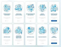 Disease monitoring blue onboarding mobile app screen set. Walkthrough 5 steps editable graphic instructions with linear concepts. UI, UX, GUI template. vector