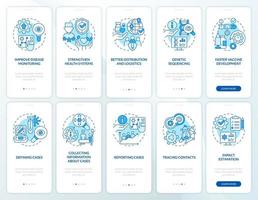 Disease monitoring blue onboarding mobile app screen set. Walkthrough 5 steps editable graphic instructions with linear concepts. UI, UX, GUI template. vector