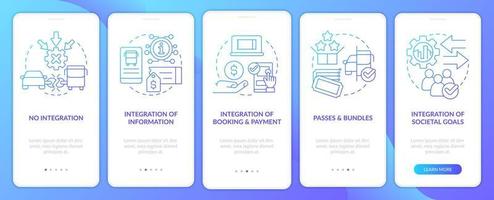 pantalla de la aplicación móvil de incorporación de gradiente azul de los niveles de integración de maas. tutorial público 5 pasos instrucciones gráficas con conceptos lineales. interfaz de usuario, ux, plantilla de interfaz gráfica de usuario. vector