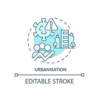 Urbanisation turquoise concept icon. Reason for increased risk of pandemic abstract idea thin line illustration. Isolated outline drawing. Editable stroke. vector