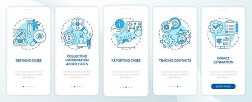 Disease monitoring steps blue onboarding mobile app screen. Walkthrough 5 steps editable graphic instructions with linear concepts. UI, UX, GUI template. vector