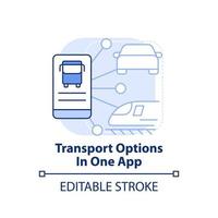 opciones de transporte en una aplicación icono de concepto azul claro. aplicación movil. maas perk idea abstracta ilustración de línea delgada. dibujo de contorno aislado. trazo editable. vector