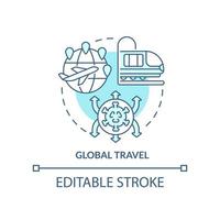 Global travel turquoise concept icon. Reason for increased risk of pandemic abstract idea thin line illustration. Isolated outline drawing. Editable stroke. vector