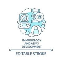 Immunology and assay development turquoise concept icon. Pandemic preclinical study abstract idea thin line illustration. Isolated outline drawing. Editable stroke. vector