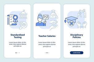 Major education issues light blue onboarding mobile app screen. Walkthrough 3 steps editable graphic instructions with linear concepts. UI, UX, GUI template. vector