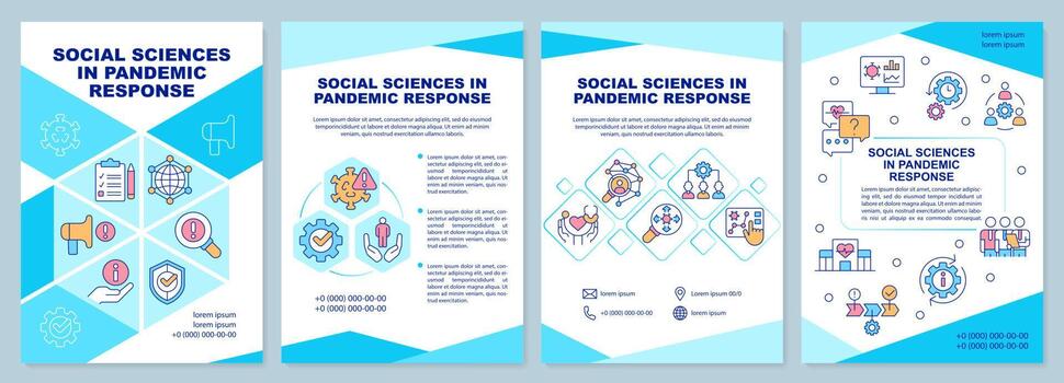 Social sciences in pandemic response brochure template. Leaflet design with linear icons. Editable 4 vector layouts for presentation, annual reports.