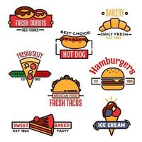 Thin linear symbols for fast food or bakery design vector