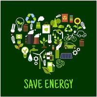 Save energy concept icons in shape of heart vector