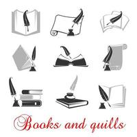 Manuscript, books with quills and ink vector