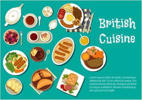 British cuisine dinner with comfort food flat icon vector