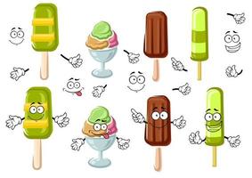 Cartoon ice cream bar, sundae and popsicles vector