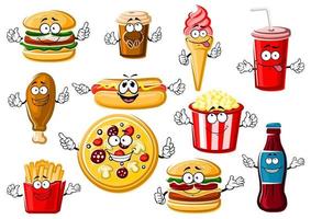 Cartoon fast food, desserts and drinks vector