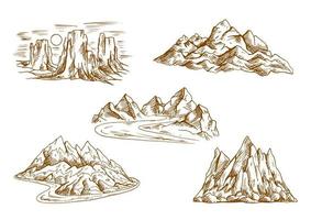 Mountain landscapes retro sketch icons vector