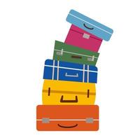 Bright suitcases are stacked on top of each other. vector