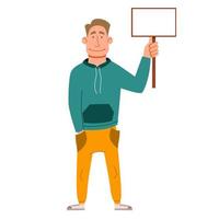 a handsome man with a sign for the text in his hand. vector