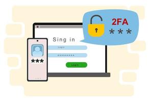 The concept of two-factor authentication security. vector