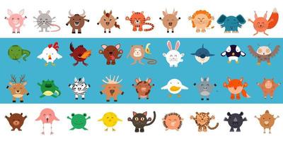 A large set of round-shaped animals. Vector illustration