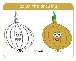 Coloring book for children. Onion head character in color and black and white. vector