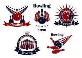 Bowling game emblems with strike vector