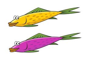 Cartoon yellow and violet fish characters vector