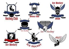 iconos y símbolos del juego deportivo de hockey sobre hielo vector