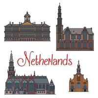 Dutch travel landmarks symbol, thin line style vector