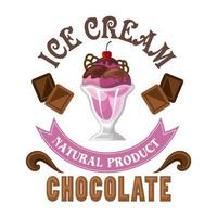 Ice cream badge with chocolate and sherry sundae vector