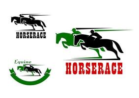 Horse race icons and equestrian sport vector