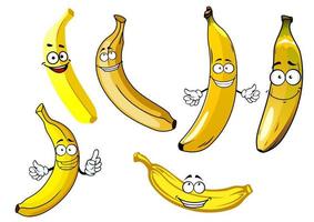 Funny cartoon yellow banana fruits vector