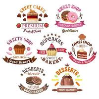pastelería, panadería, pastelería símbolos en estilo retro vector