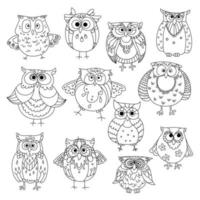 Funny owls and young owlets sketch symbols vector