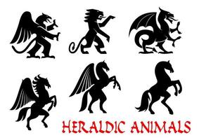 animales emblemas heráldicos. iconos de silueta vectorial vector