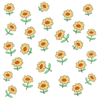 esboçar coleção de flores arte de linha de flores flores amarelas desenhadas à mão e ilustrações botânicas de folhas verdes, textura colorida na moda para têxteis de moda, impressão ditsy, tecido, artes de papel png