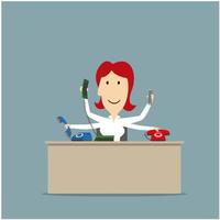 Multitasking secretary talking on several phones vector