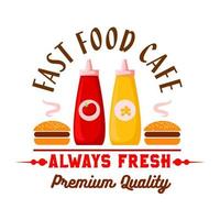 Fast food hamburgers with sauces retro badge vector