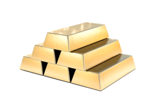 Stack of gold bars, financial and reserve of value concept on transparent background. 3d render png