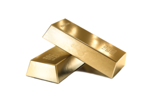 two gold bars, financial and reserve of value concept on transparent background. 3d render png