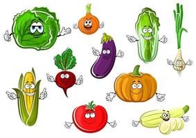Verduras aisladas de dibujos animados apetitosos felices vector