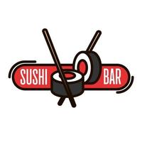 Japanese sushi with chopsticks thin line badge vector