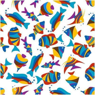 Bright colorful exotic fishes seamless pattern