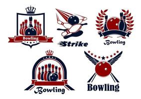 Bowling emblems with game items vector