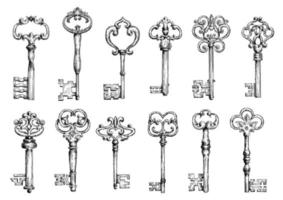 Vintage keys sketches with swirl forging vector